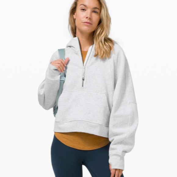 lululemon athletica Tops - Lululemon Scuba Oversized 1/2 Zip Hoodie in Heathered Light Grey (Size XS/S)